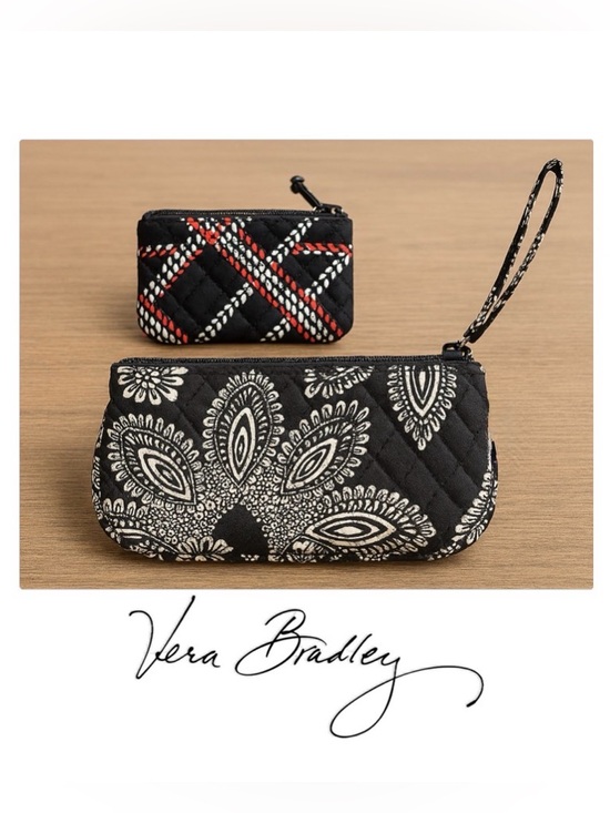 Vera Bradley Handbags - Lot of 2x EUC [Vera Bradley] Quilted Wristlet & Coin Purse, Black White Red